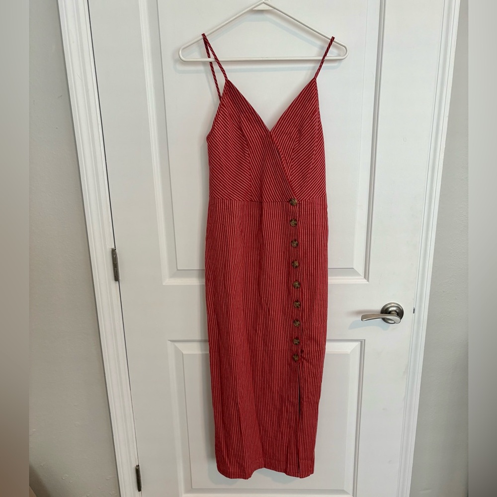 Knot Sisters (Anthropologie) Striped Midi Button Up Dress Red & Pink - NWT Small